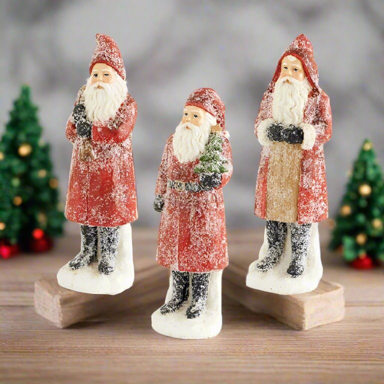 Primitive Vintage Look Christmas 8" Resin Sugared Santa Figurine 3 Styles - The Primitive Pineapple Collection