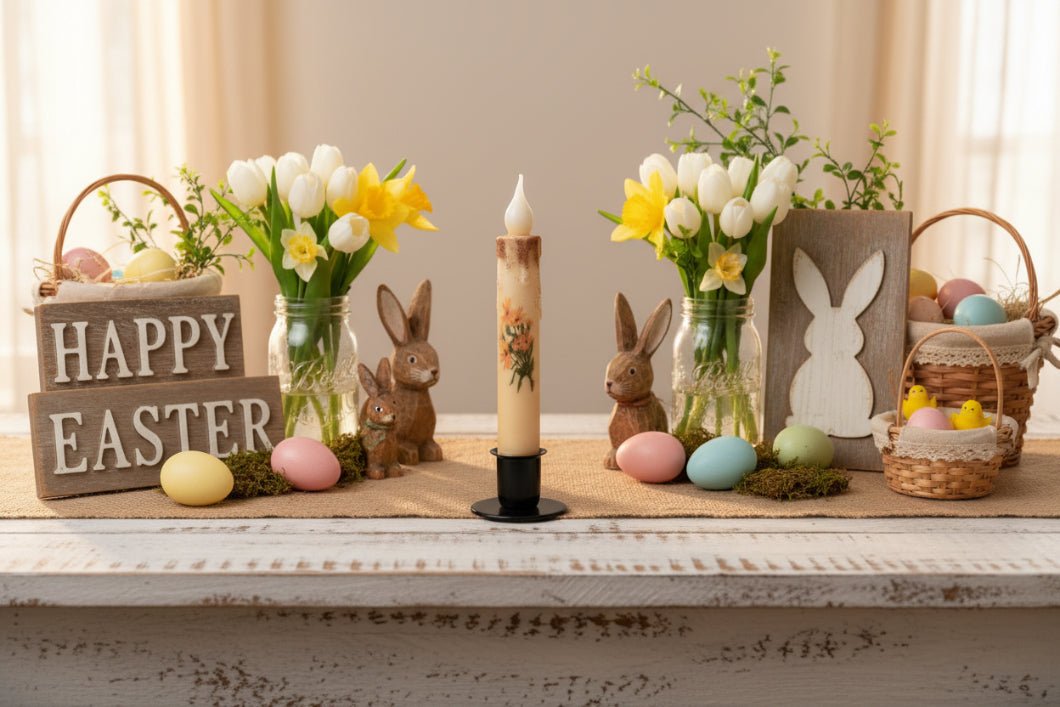 Primitive Handcrafted Spring Summer 7" Black Eyed Susan Daisy Led Timer Taper Candle - The Primitive Pineapple Collection