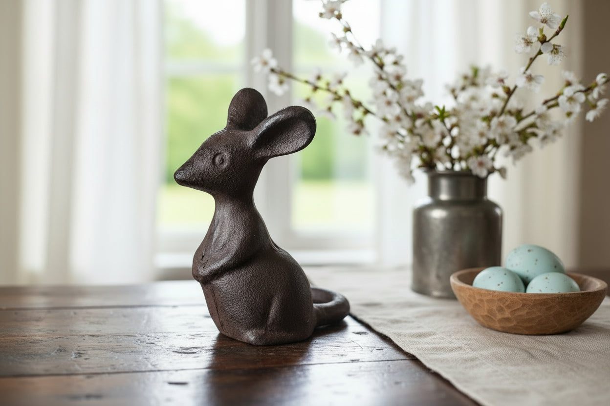 Primitive Farmhouse Black Cast Iron Sitting Mouse 4" - The Primitive Pineapple Collection