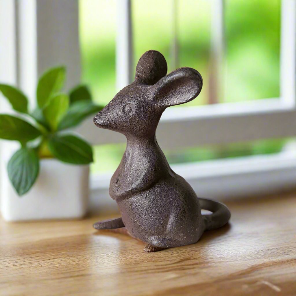 Primitive Farmhouse Black Cast Iron Sitting Mouse 4" - The Primitive Pineapple Collection