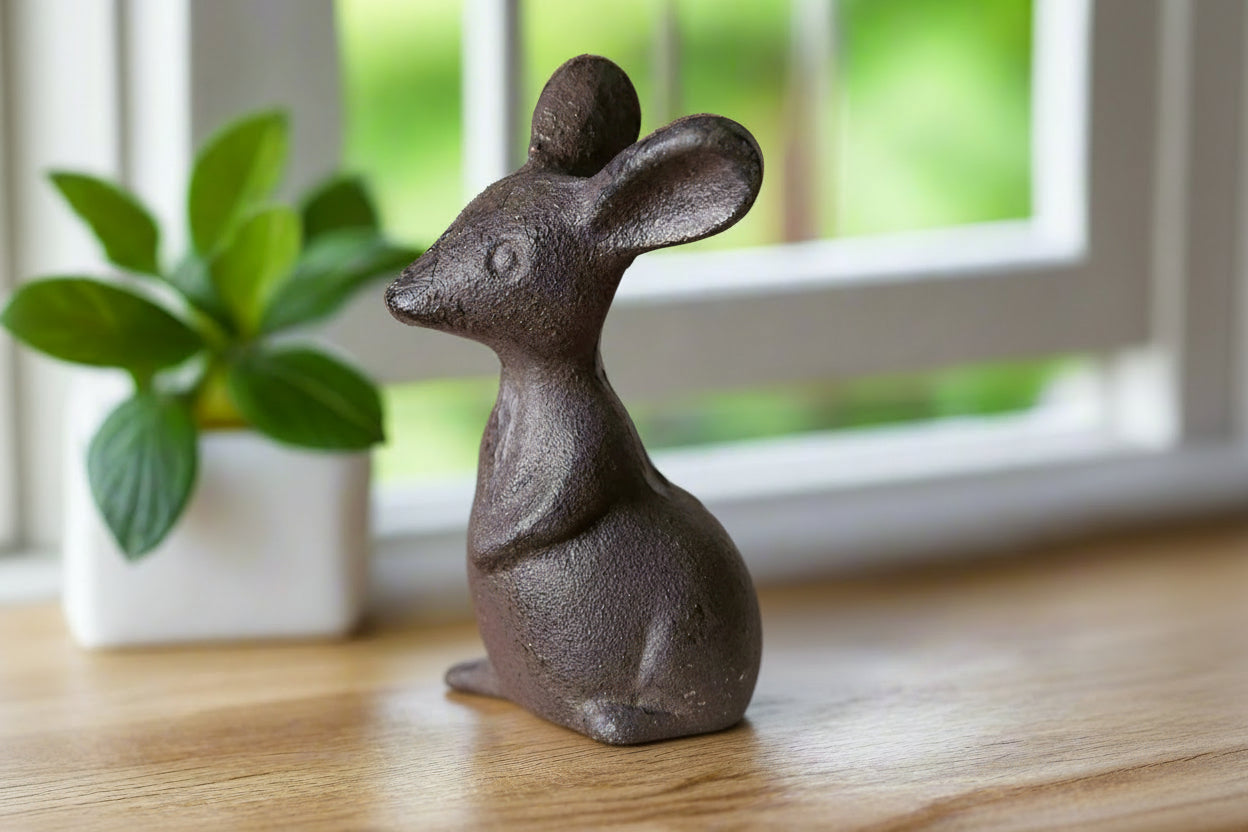 Primitive Farmhouse Black Cast Iron Sitting Mouse 4" - The Primitive Pineapple Collection