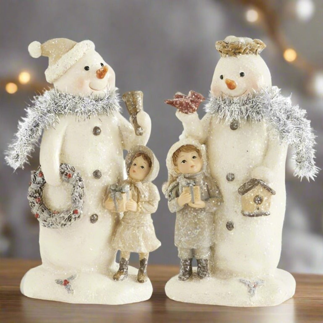 Primitive Vintage Look Christmas 7.5" Resin Snowman w/Child Figurine 2 Styles - The Primitive Pineapple Collection