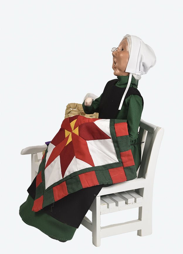 Primitive Colonial Byers Choice Amish Grandmother on Bench 5255 - The Primitive Pineapple Collection