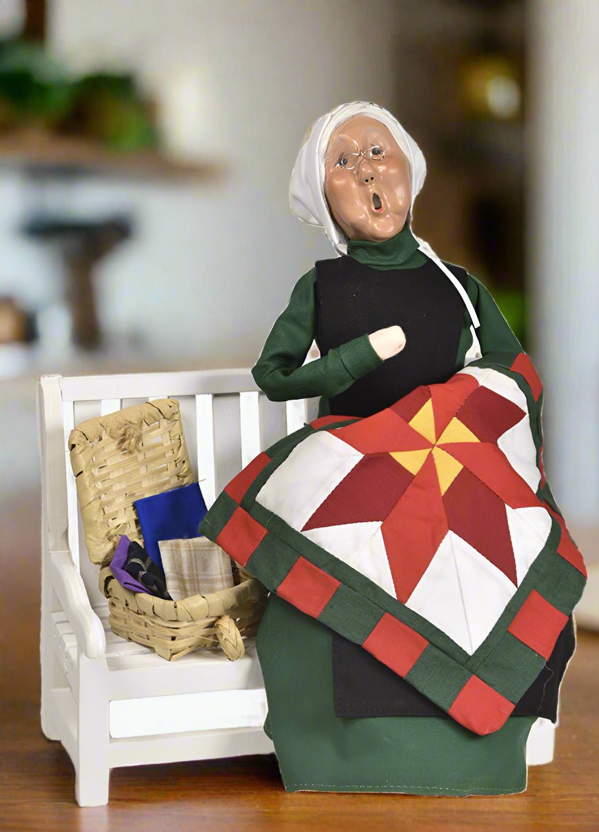 Primitive Colonial Byers Choice Amish Grandmother on Bench 5255 - The Primitive Pineapple Collection