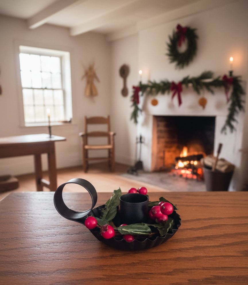 Primitive Colonial Christmas 1.25" Boxwood & Berry Candle Ring - The Primitive Pineapple Collection