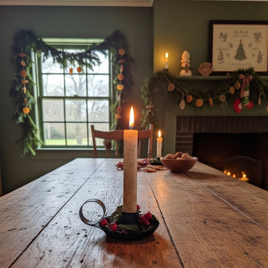 Primitive Colonial Christmas 1.25" Boxwood & Berry Candle Ring - The Primitive Pineapple Collection