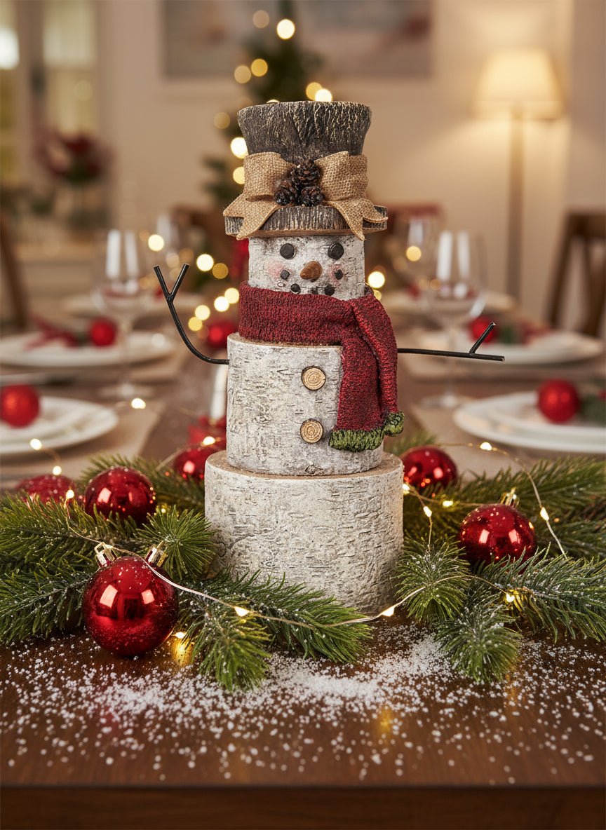 Primitive Christmas 10"Birch Snowman with Red Scarf Figurine - The Primitive Pineapple Collection