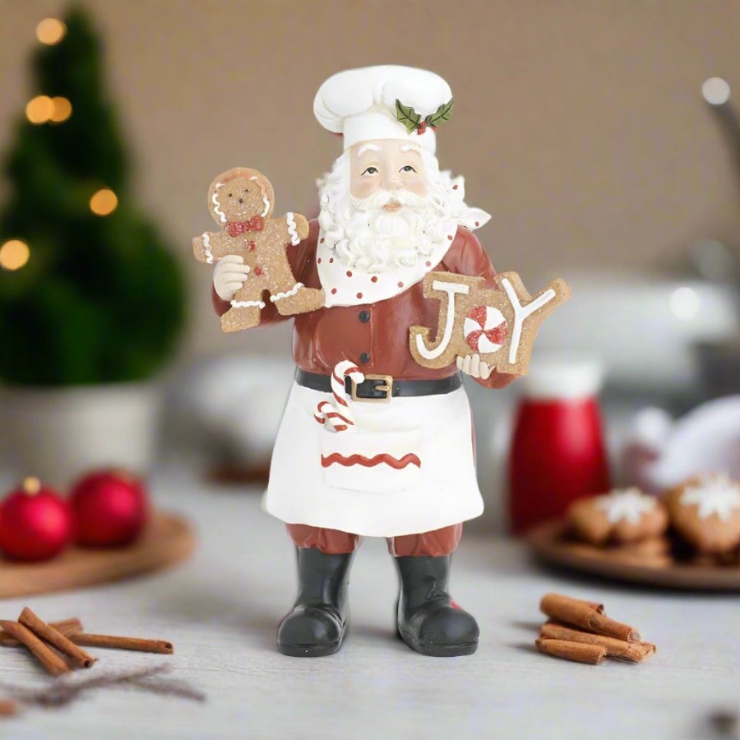 Primitive Vintage look Christmas 11.5 Inch Resin Chef Santa Holding Cookies - The Primitive Pineapple Collection