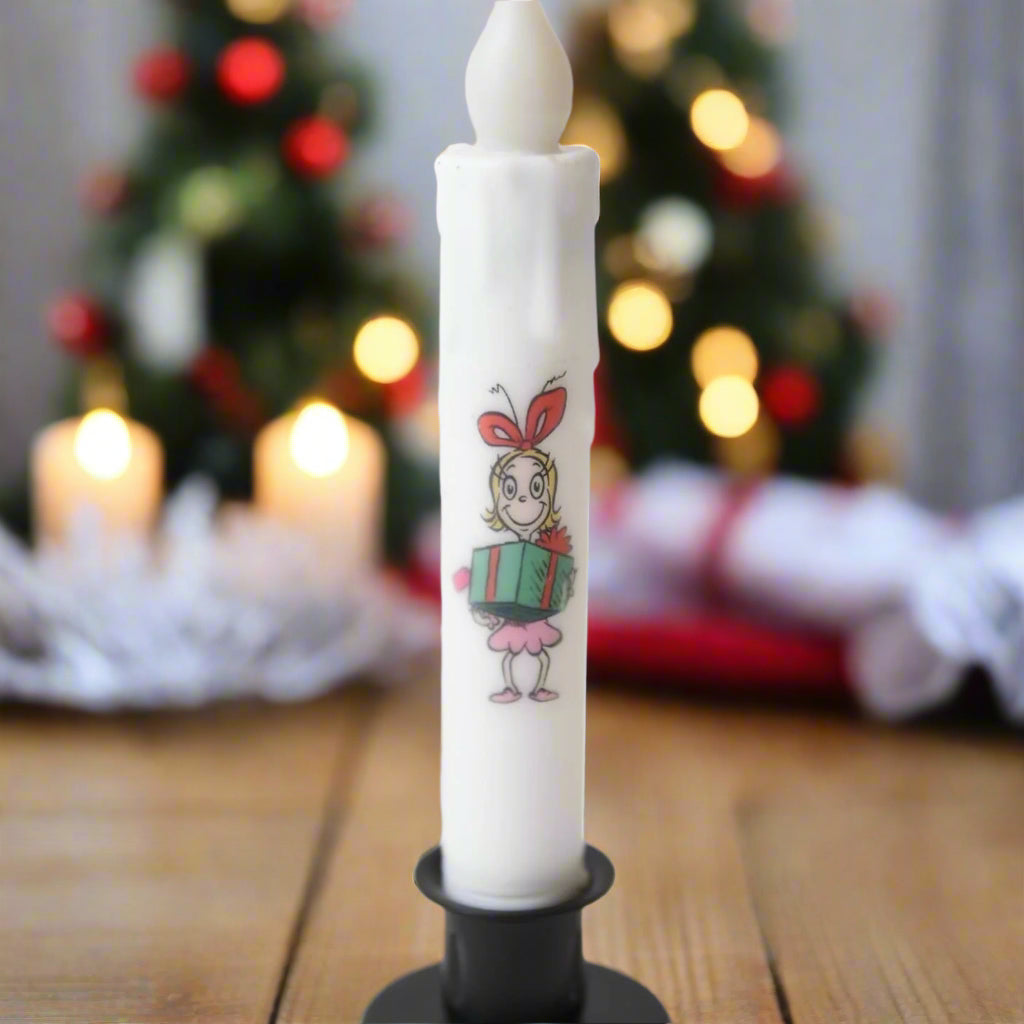 Handcrafted Christmas 7" Dr Seuss Cindy Lou Who Led Timer Taper Candle - The Primitive Pineapple Collection