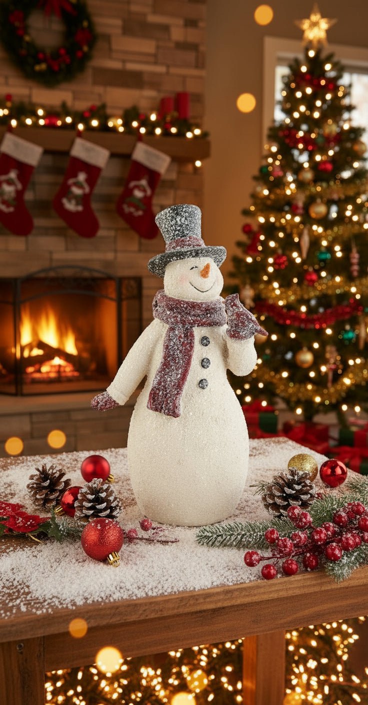 Primitive Vintage look Christmas 8.5" Glittered Snowman Figurine 2 Styles - The Primitive Pineapple Collection