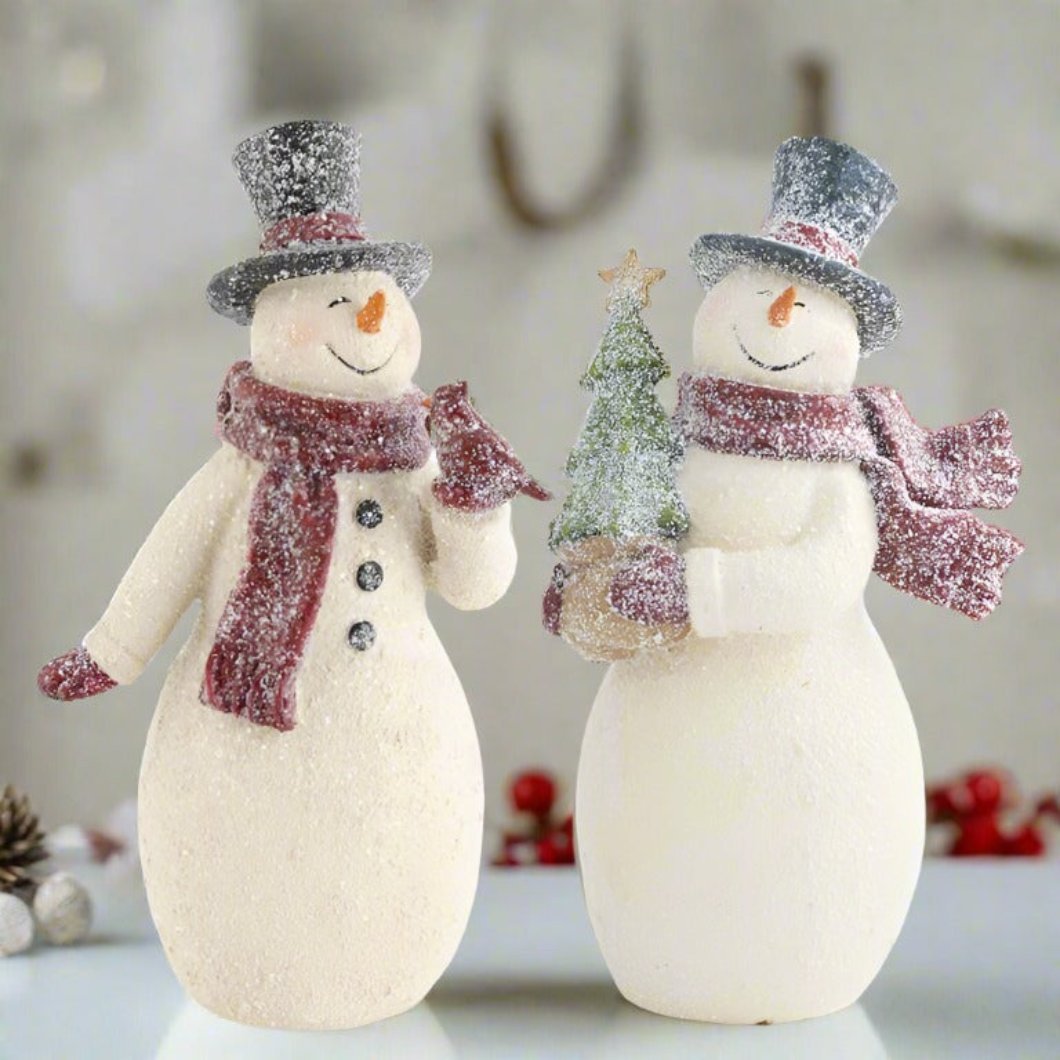 Primitive Vintage look Christmas 8.5" Glittered Snowman Figurine 2 Styles - The Primitive Pineapple Collection