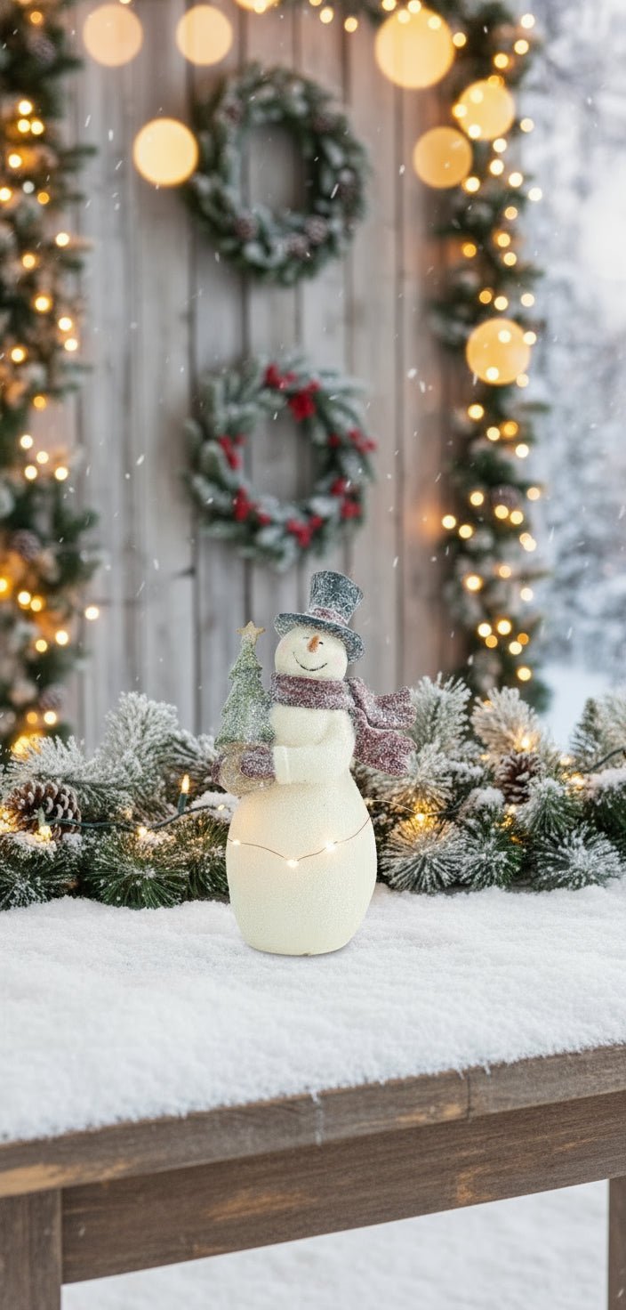 Primitive Vintage look Christmas 8.5" Glittered Snowman Figurine 2 Styles - The Primitive Pineapple Collection