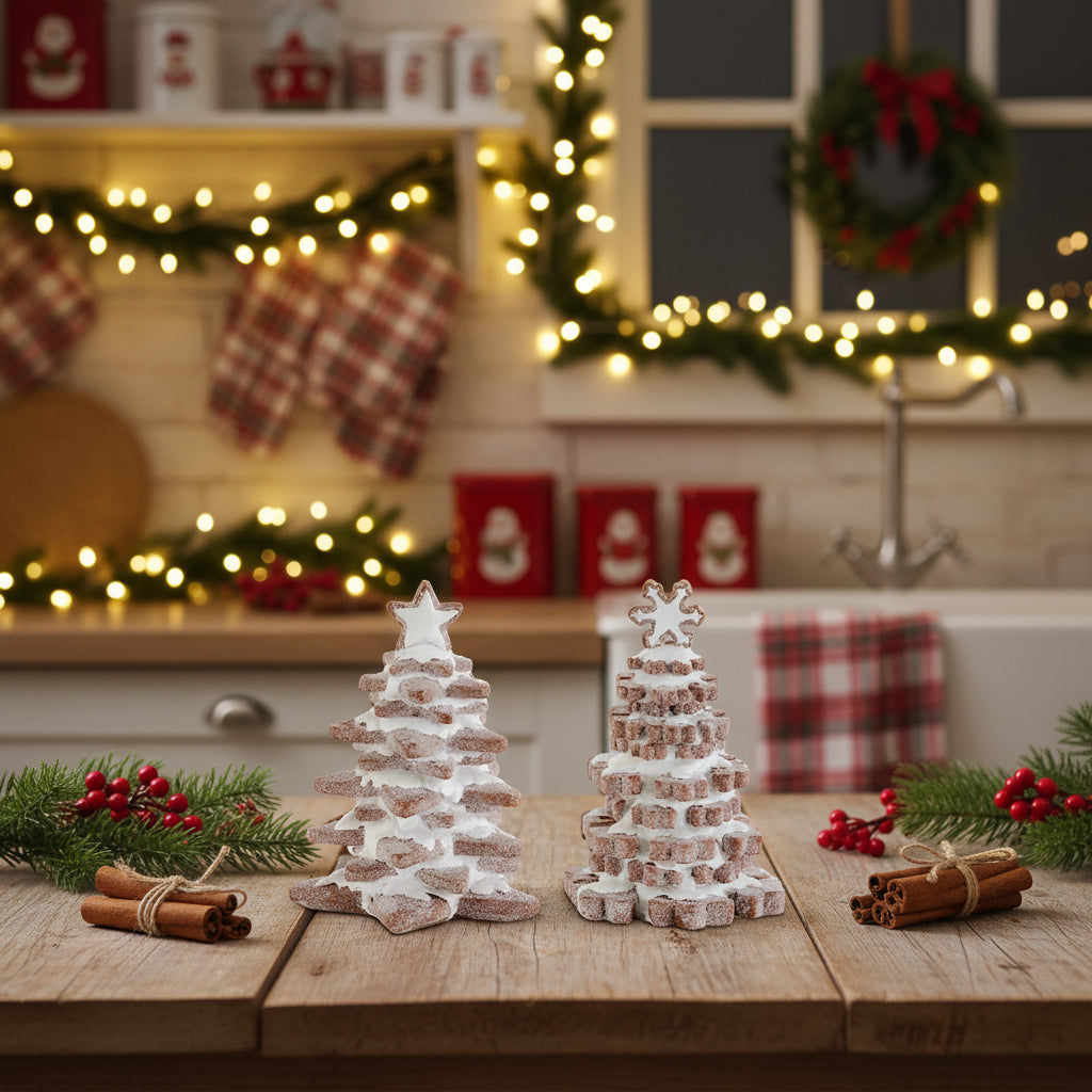 Vintage look Christmas Glittered White Frosted Gingerbread Cookie Tree 2 Styles - The Primitive Pineapple Collection