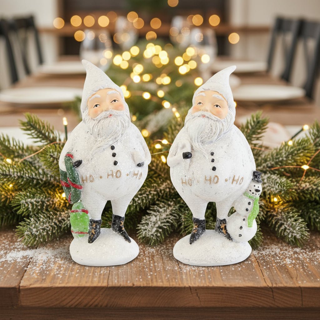 Primitive Folk Art Glitter White Santa 6.5" Inch 2 styles - The Primitive Pineapple Collection