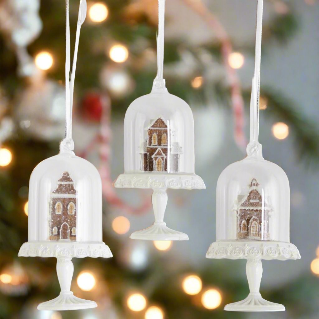 Primitive Christmas 4.5” Gingerbread House in Dome Ornament 3 Styles - The Primitive Pineapple Collection