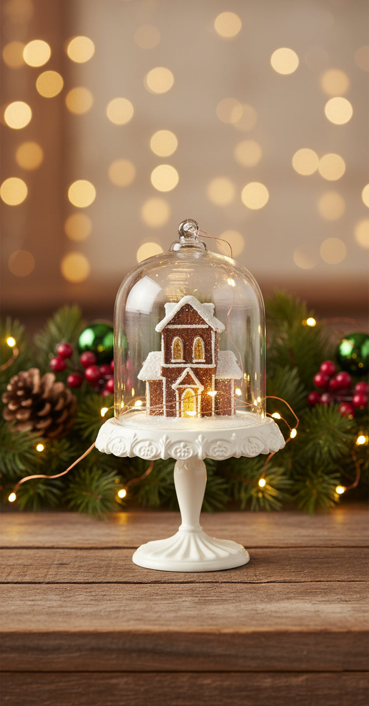 Primitive Christmas 4.5” Gingerbread House in Dome Ornament 3 Styles - The Primitive Pineapple Collection