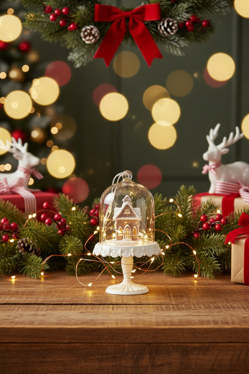 Primitive Christmas 4.5” Gingerbread House in Dome Ornament 3 Styles - The Primitive Pineapple Collection