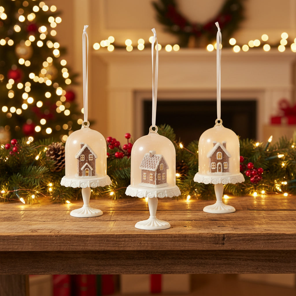 Primitive Christmas 4.5” Gingerbread House in Dome Ornament 3 Styles - The Primitive Pineapple Collection