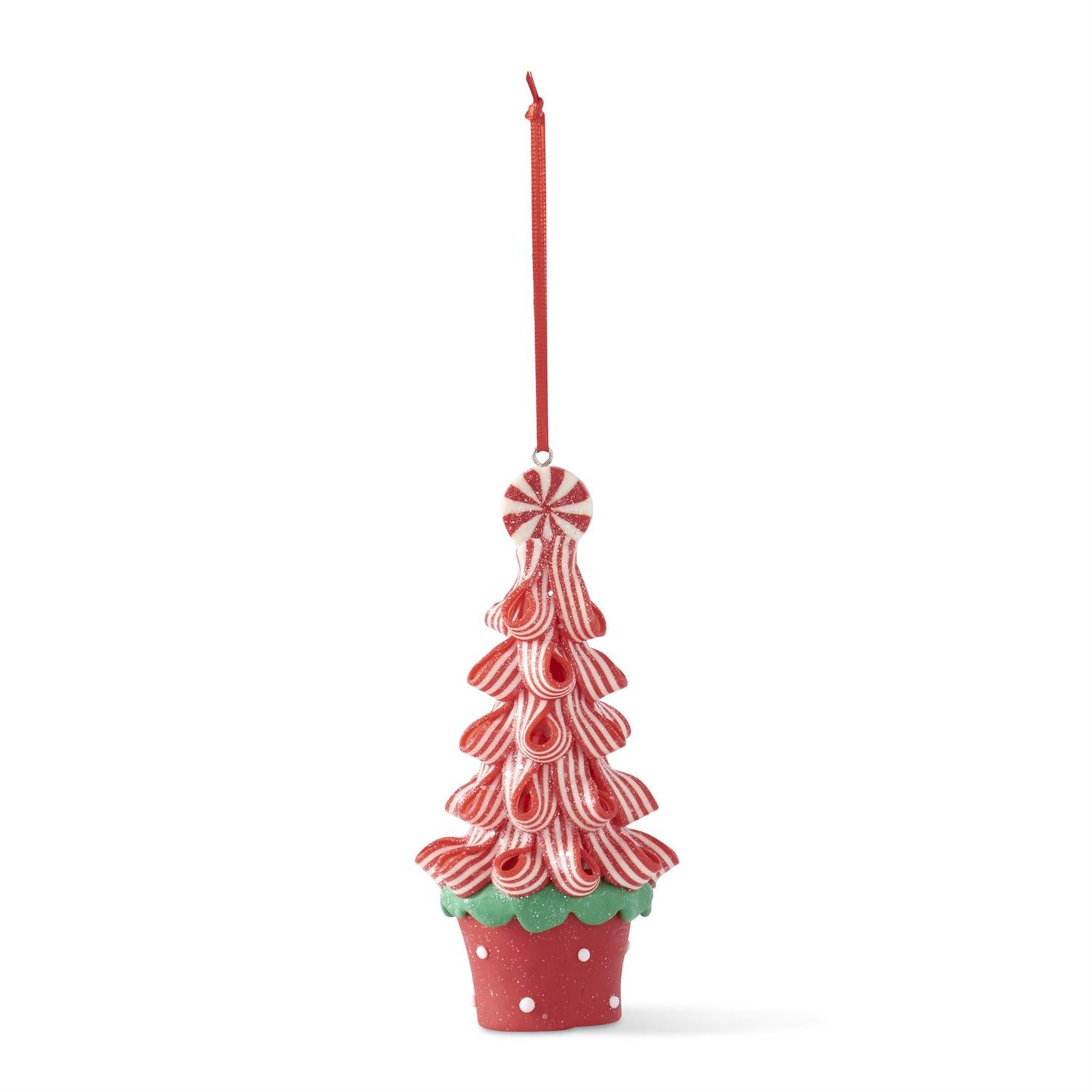 Primitive Christmas 5.25”Red and Green Ribbon Candy Tree Ornament 3 Styles - The Primitive Pineapple Collection