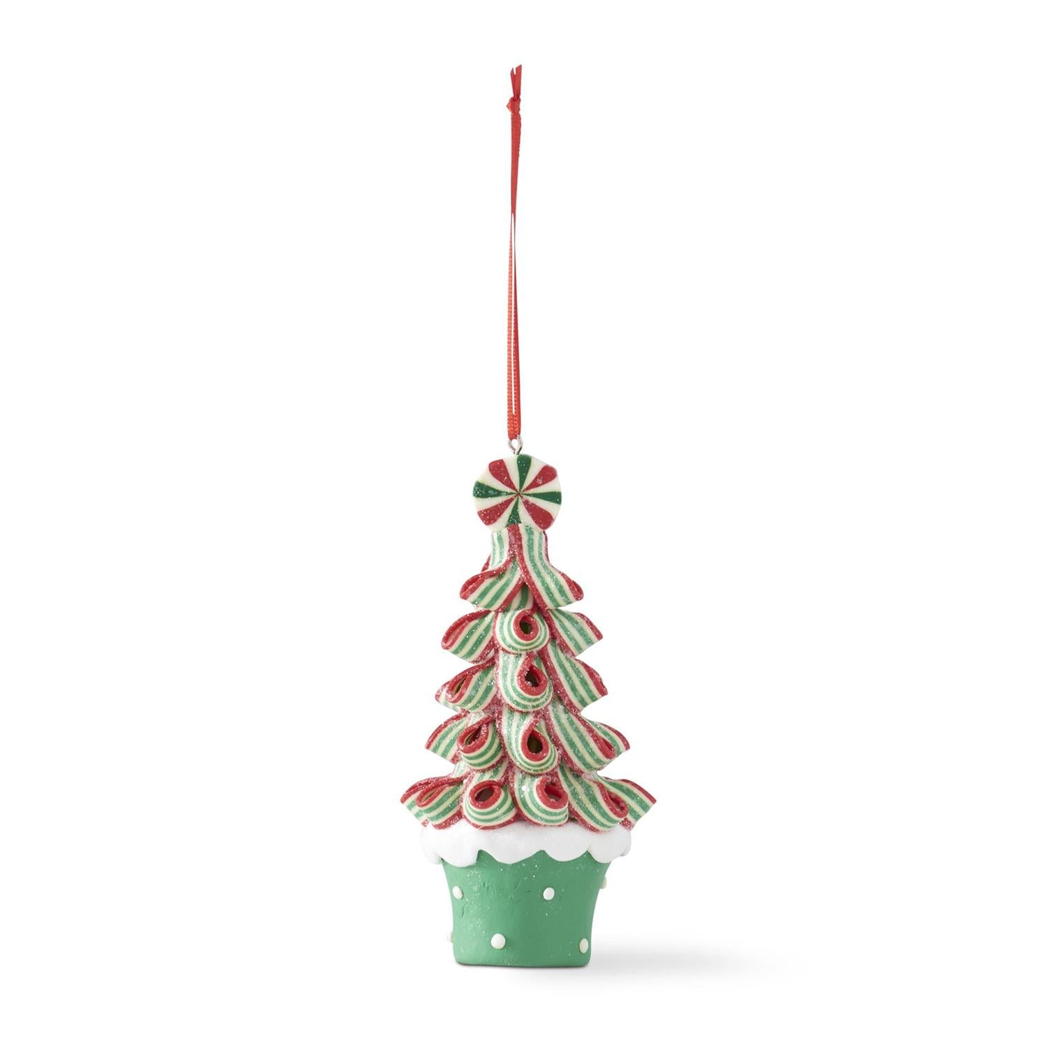 Primitive Christmas 5.25”Red and Green Ribbon Candy Tree Ornament 3 Styles - The Primitive Pineapple Collection