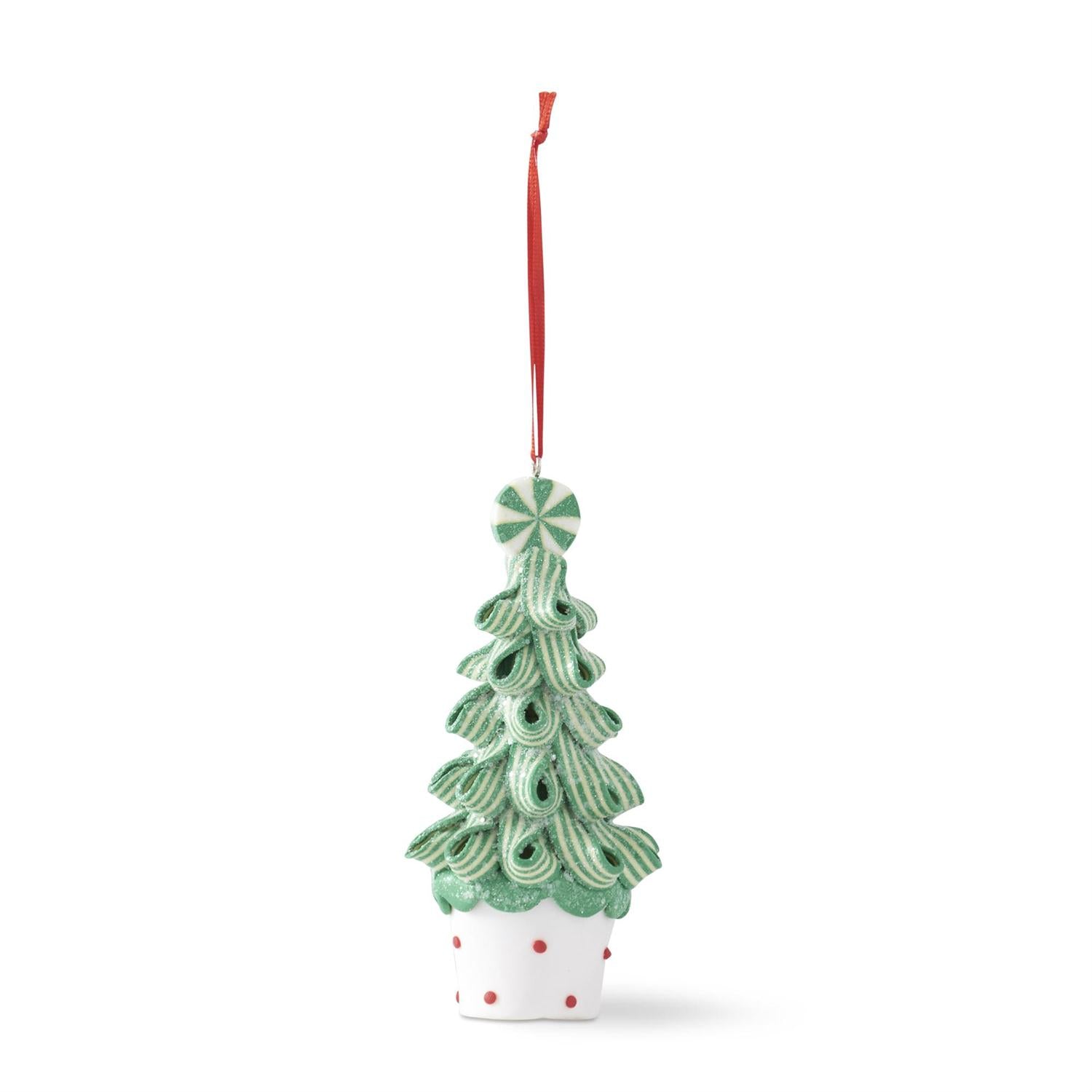 Primitive Christmas 5.25”Red and Green Ribbon Candy Tree Ornament 3 Styles - The Primitive Pineapple Collection