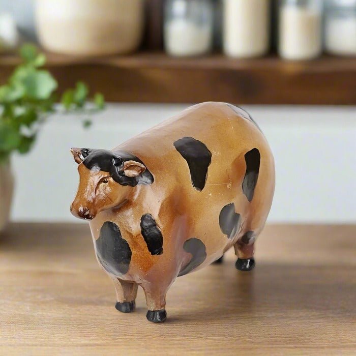 Primitive Country Vintage Look 5" Resin Cow Figurine - The Primitive Pineapple Collection