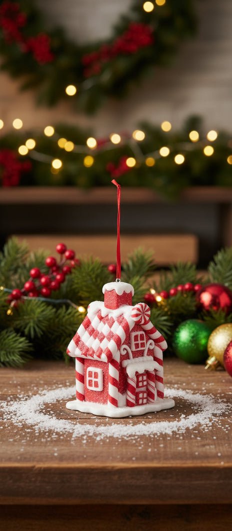Christmas 3.75 Inch Red and White Candy Cane House Ornaments 3 Styles - The Primitive Pineapple Collection