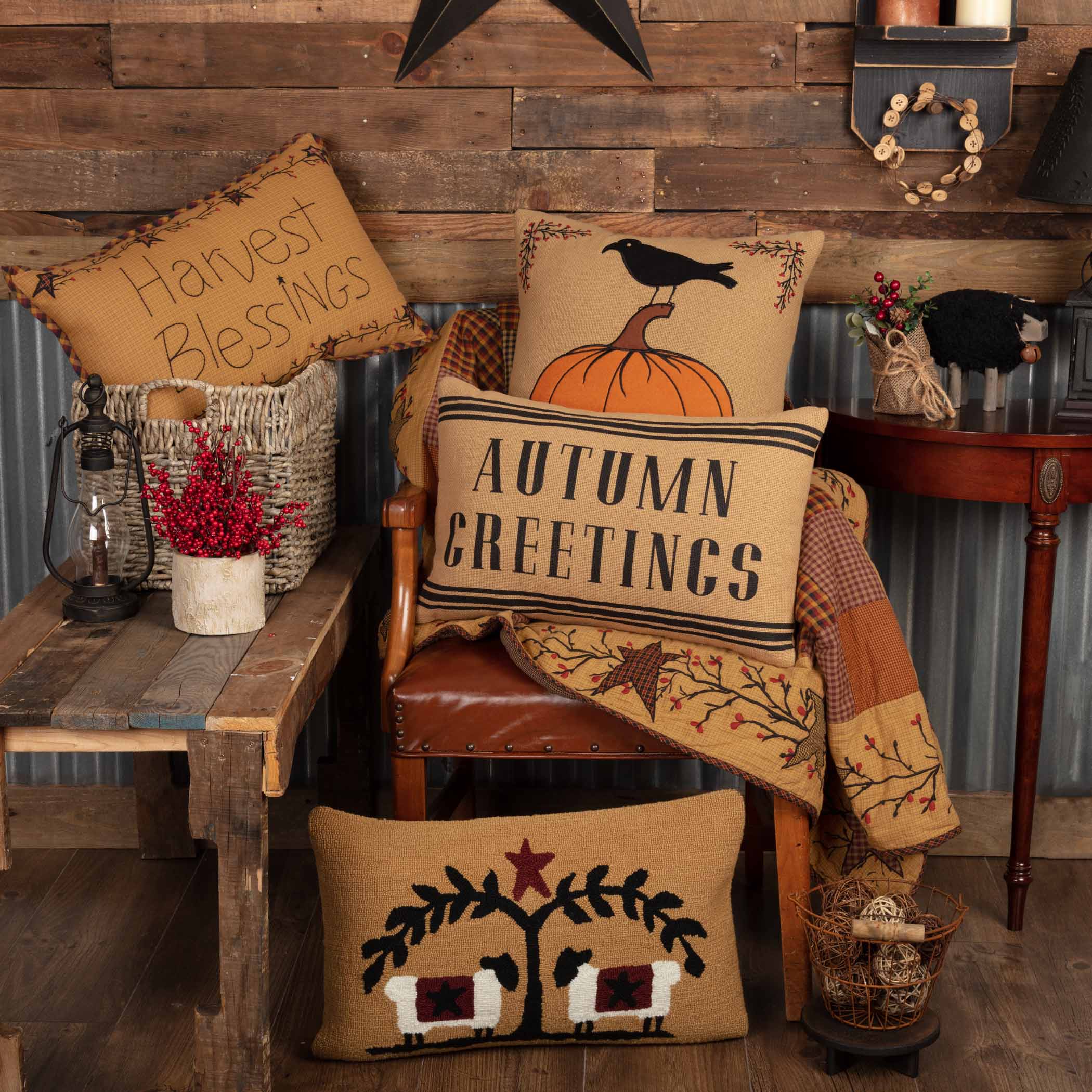 Primitive Halloween Heritage Farms Harvest Blessings Pillow 14x22 - The Primitive Pineapple Collection