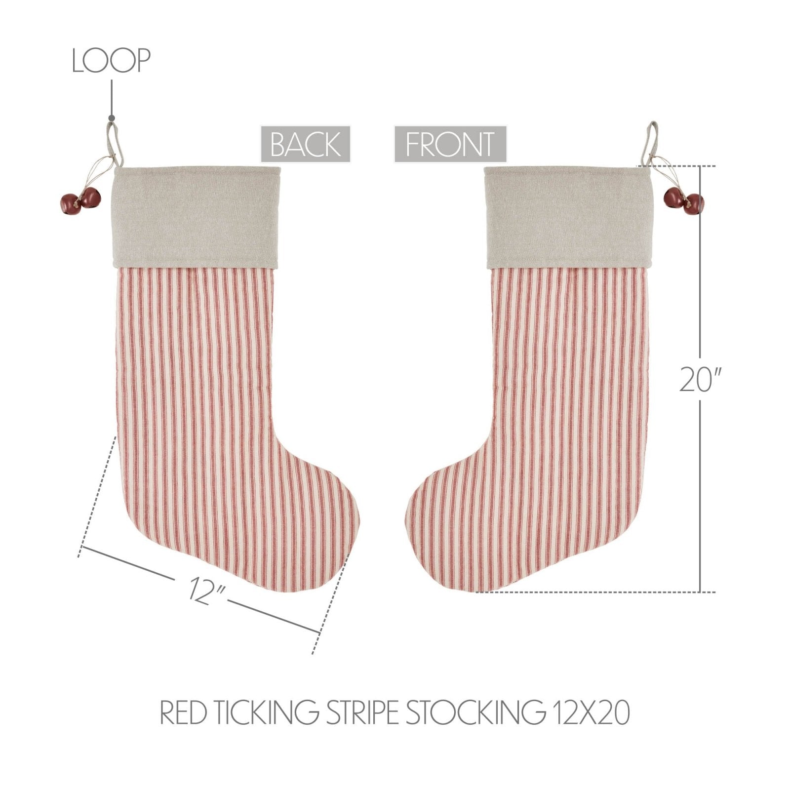 Primitive Christmas Sawyer Mill Red Ticking Stripe Stocking 12x20 - The Primitive Pineapple Collection
