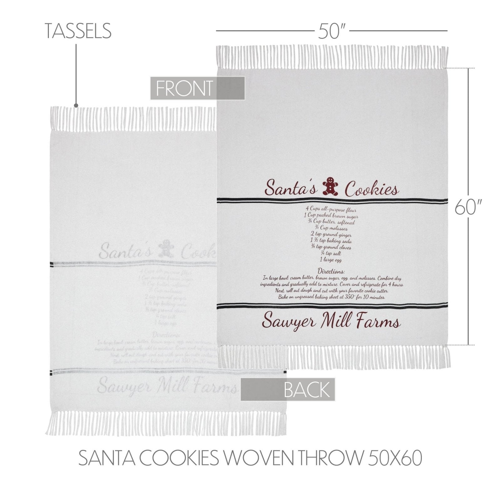 Primitive Christmas Sawyer Mill Santa Cookies Woven Throw 50x60 - The Primitive Pineapple Collection