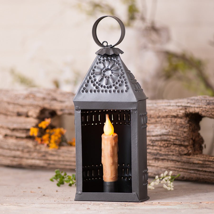 Primitive /Colonial 12" Punched Tin Ships Candle Lantern Black - The Primitive Pineapple Collection