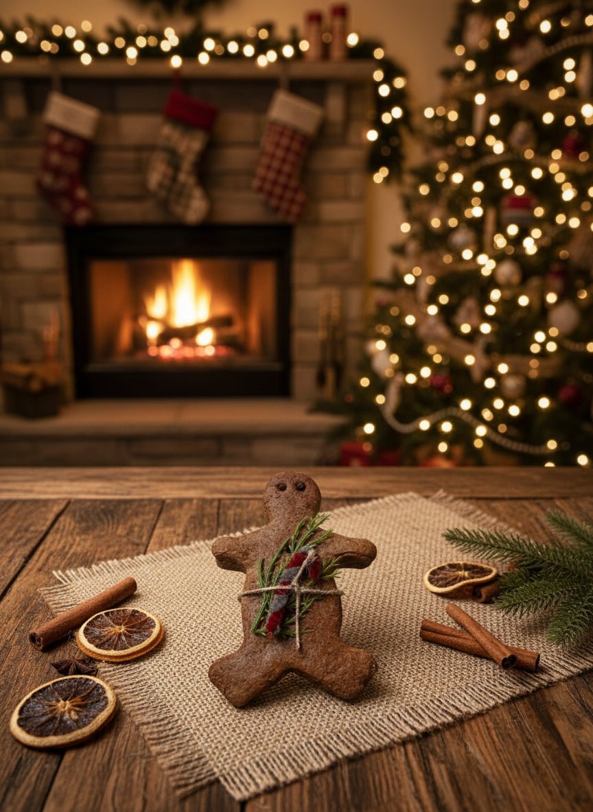 Primitive Christmas 5" Gingerbread Boy Cookie w/ Candy Cane and Greens - The Primitive Pineapple Collection