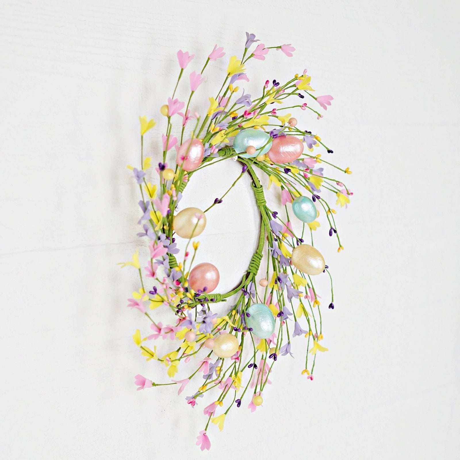 Farmhouse Spring Easter 16" Candy Shop Wreath w/ Easter Eggs and Forsythia - The Primitive Pineapple Collection