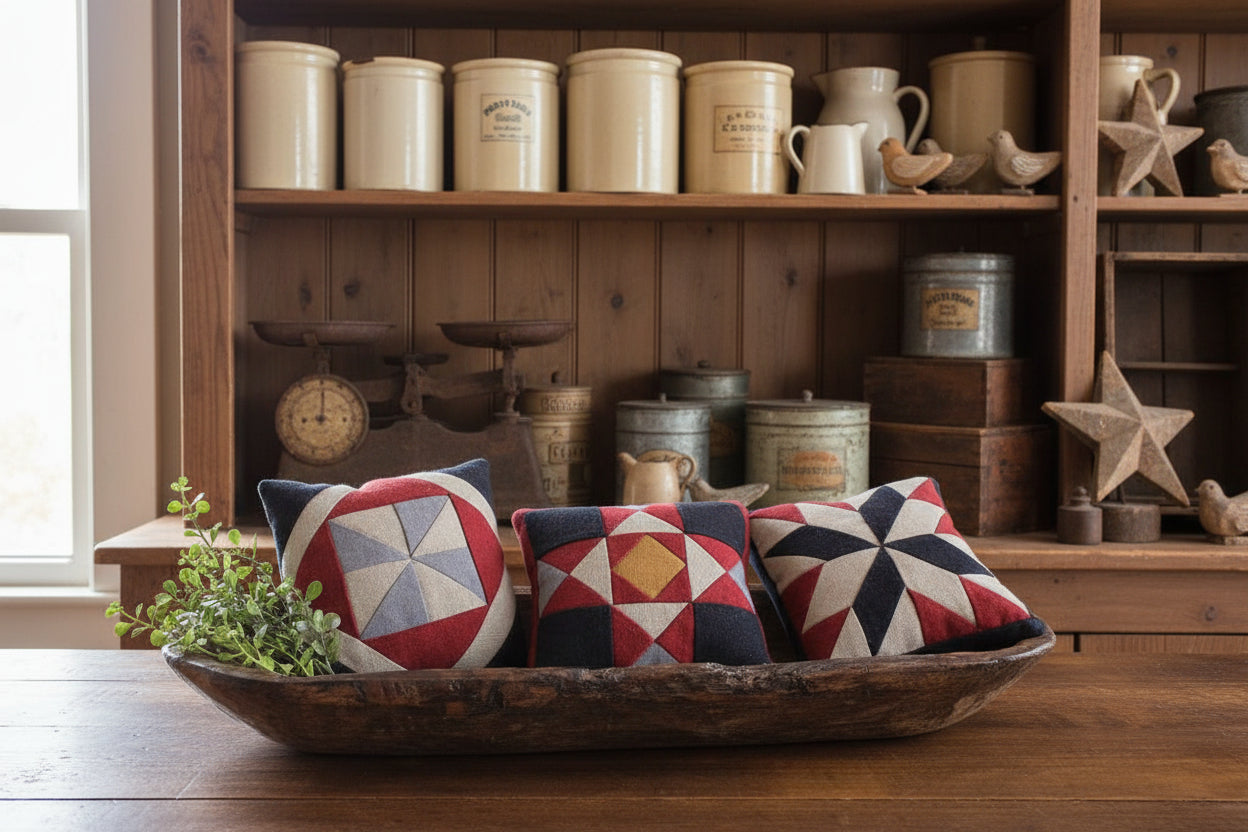 Primitive Farmhouse 5" 3 pc Farmhouse Pillow Bowl Filler Accent - The Primitive Pineapple Collection