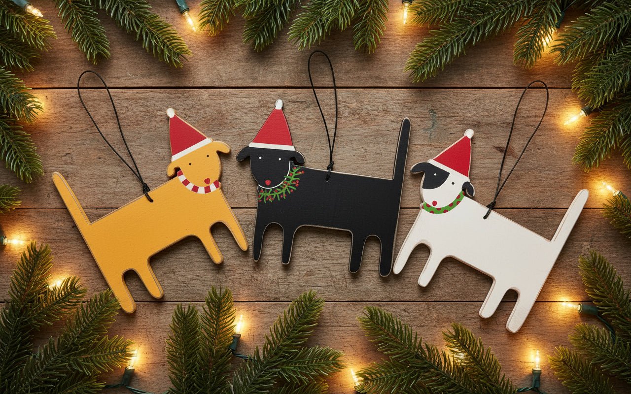Christmas Vintage Look 3 pc Christmas Dogs Ornament Set