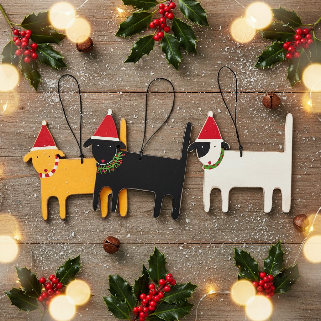 Christmas Vintage Look 3 pc Christmas Dogs Ornament Set