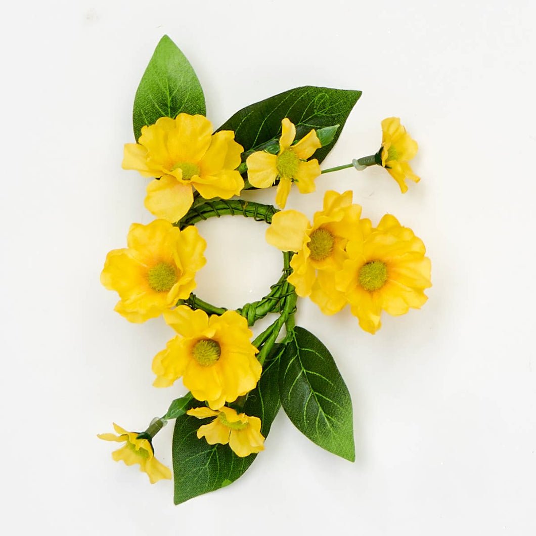 Farmhouse Spring 1.25" Yellow Daisy Candle Ring - The Primitive Pineapple Collection