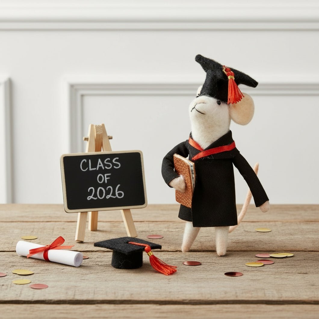 Primitive Felt Graduate Mouse Ornament - The Primitive Pineapple Collection