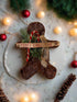Primitive Handcrafted 6.25" Rustic Merry Christmas Gingerbread Man w/ Candy Cane - The Primitive Pineapple Collection