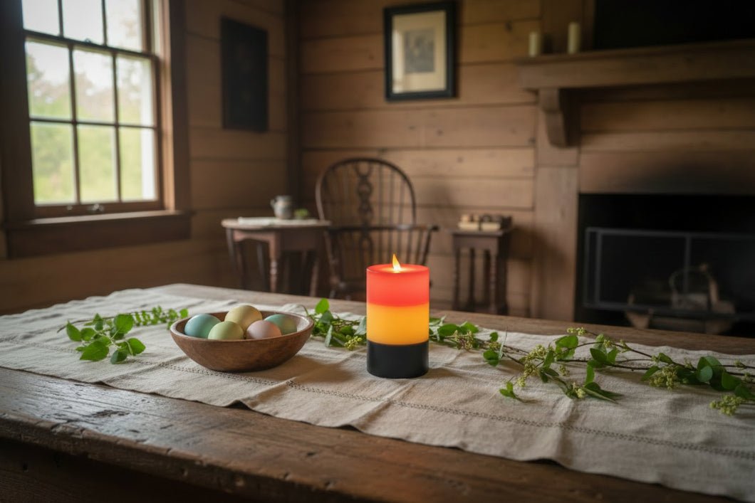 Americana 3.5" x 6" Red White and Blue Flickering Flameless LED Candle timer - The Primitive Pineapple Collection
