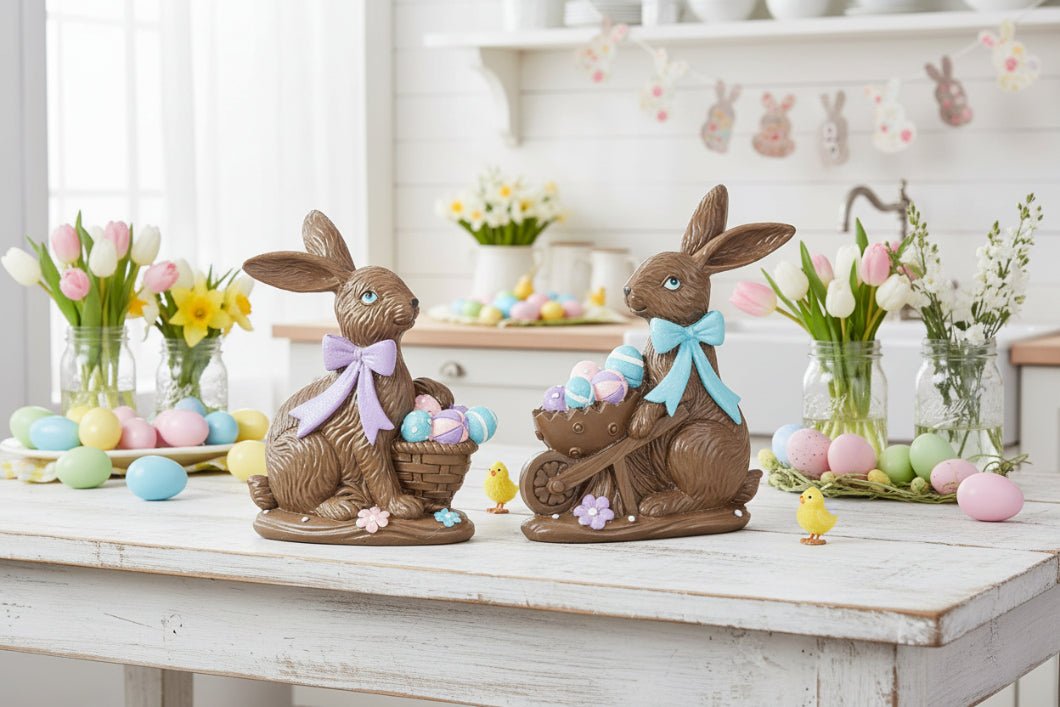 Farmhouse Spring Easter Faux Chocolate Bunny Figurine 2 Designs - The Primitive Pineapple Collection