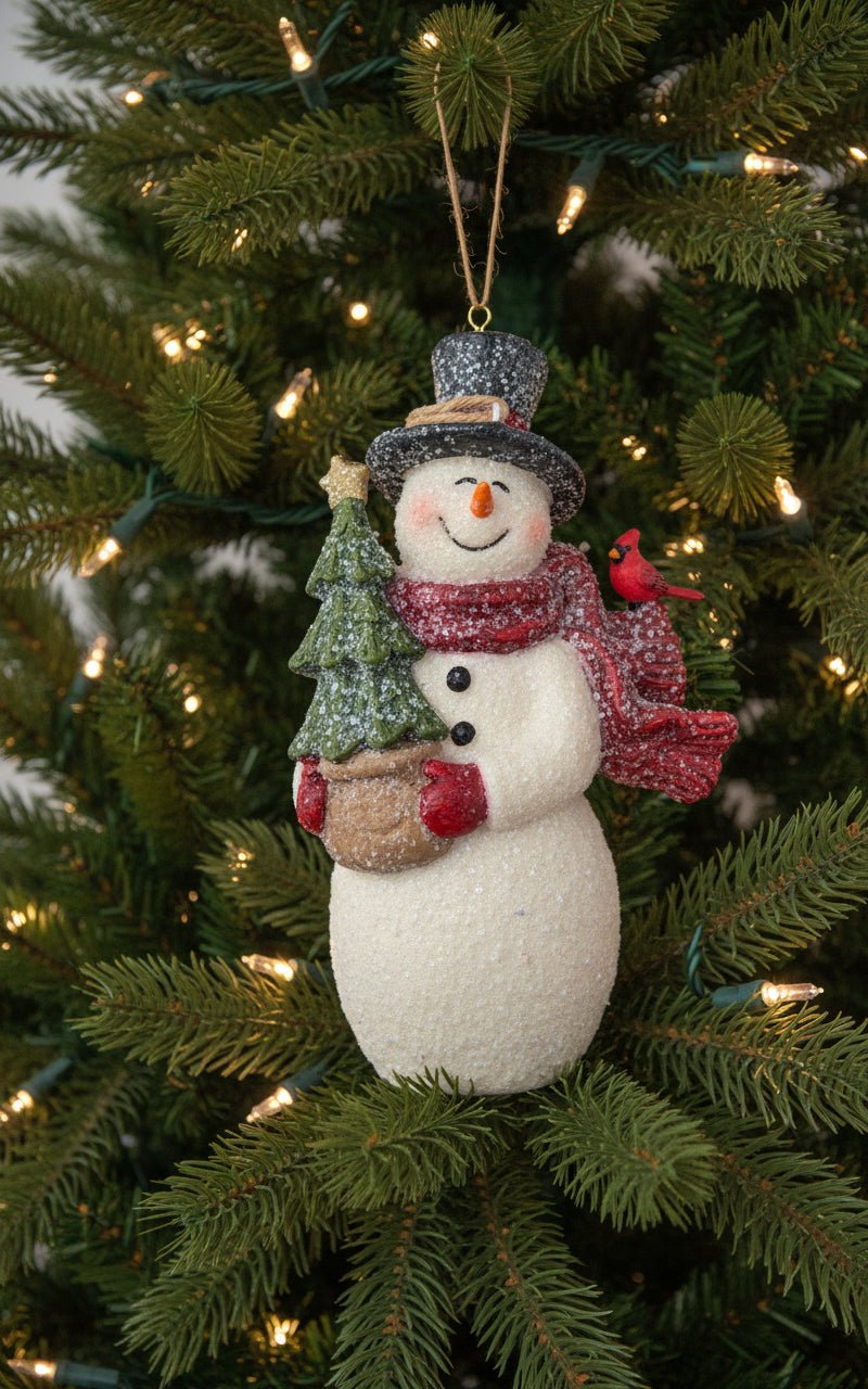 Primitive Christmas 4.25 Inch Glittered Resin Vintage Snowmen Ornaments 2 Styles - The Primitive Pineapple Collection