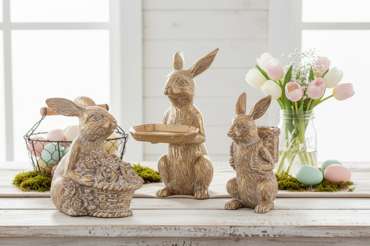 Primitive Ragon House Spring 5.75" Bunny Taper Candle Holder - The Primitive Pineapple Collection