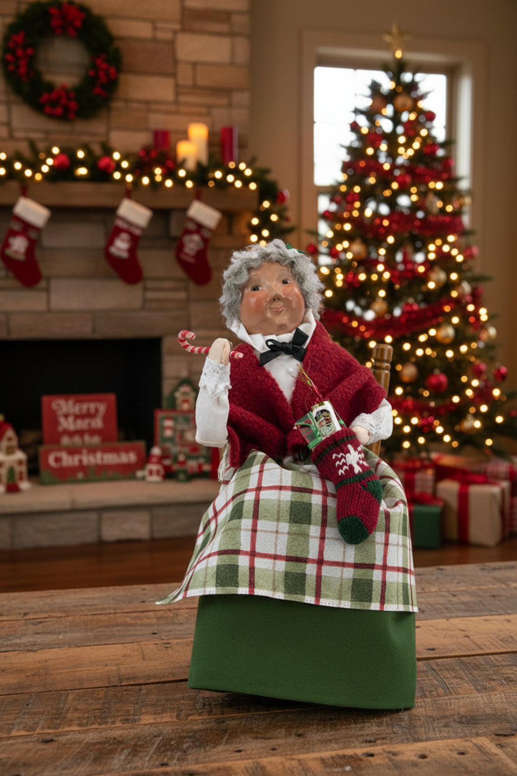 Primitive Colonial Byers Choice Christmas Mrs Claus on Rocker 3246W - The Primitive Pineapple Collection
