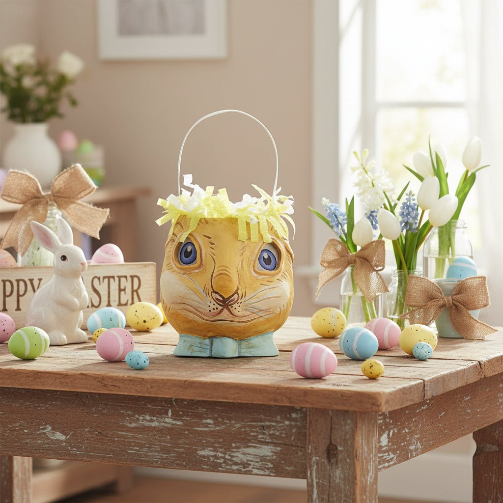 ESC and Company Easter Beau Bunny bucket, Folk Art 43032 - The Primitive Pineapple Collection