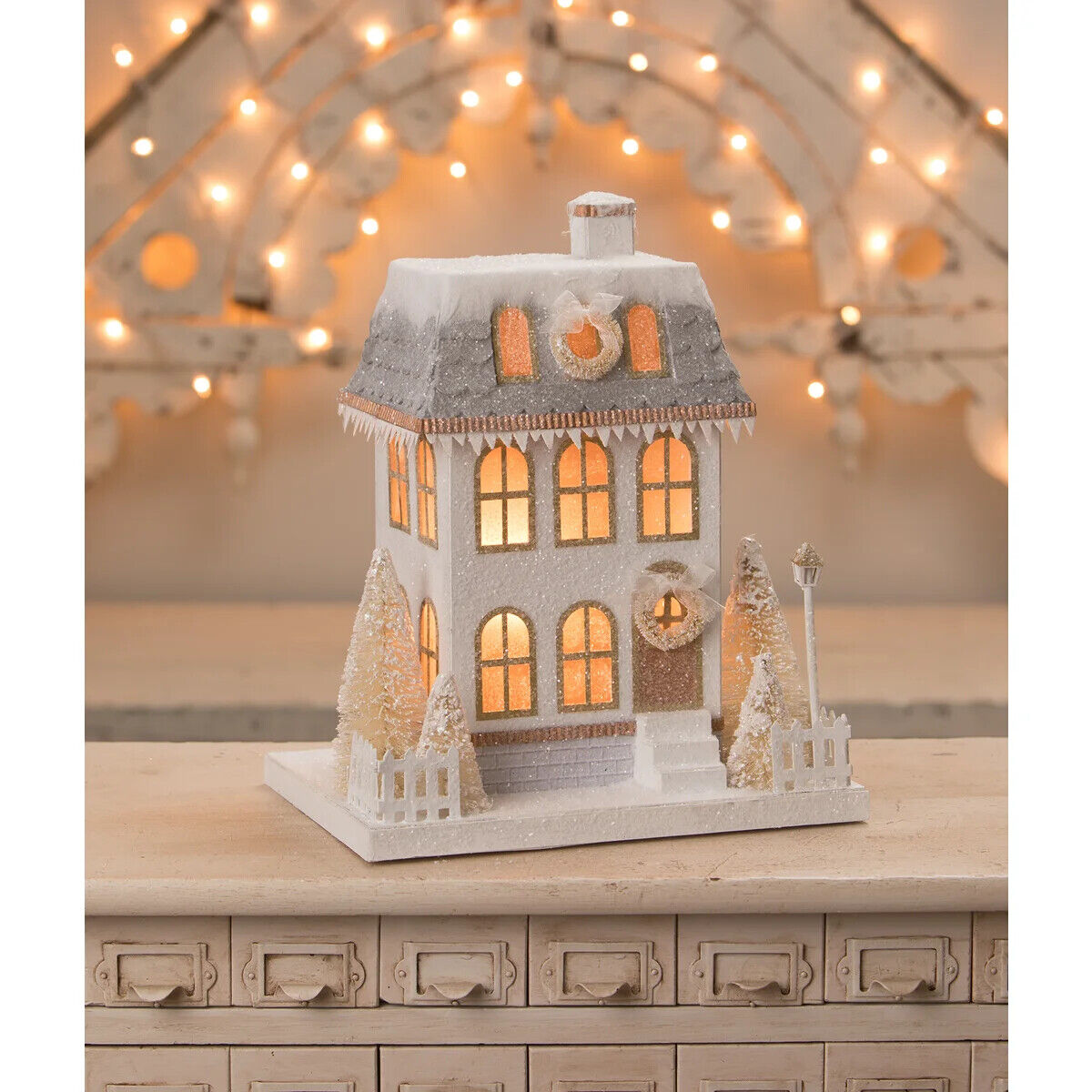 Bethany Lowe Christmas Metallic Light Up Putz Style Townhouse LC1566 - Figurines