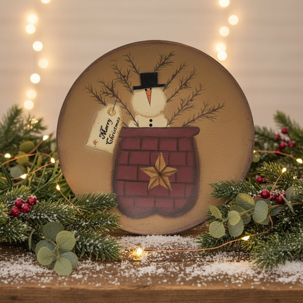 Primitive Christmas 6" Folk Art Snowman Plate 3 Designs - The Primitive Pineapple Collection