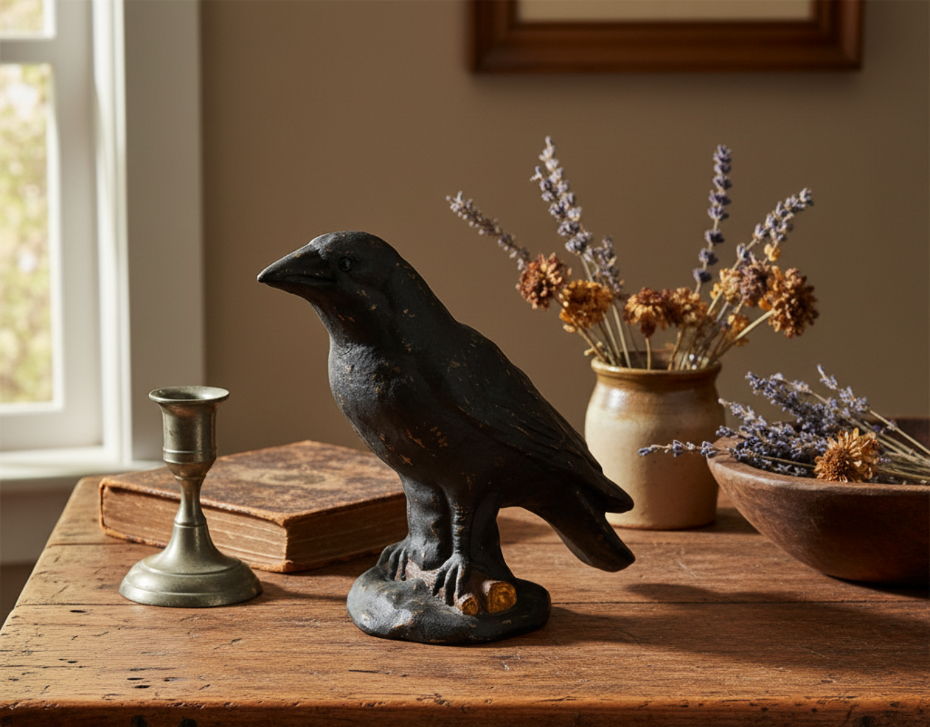Ragon House Primitive Black Crow Figurine – 11" Halloween Fall Decor - The Primitive Pineapple Collection