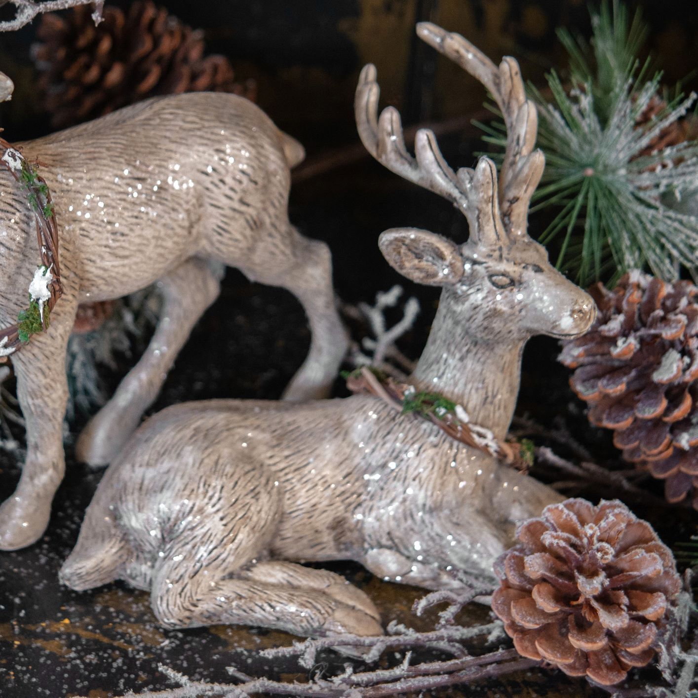 Ragon House Christmas Resting Reindeer w/ Wreath 6.5" Figurine - The Primitive Pineapple Collection