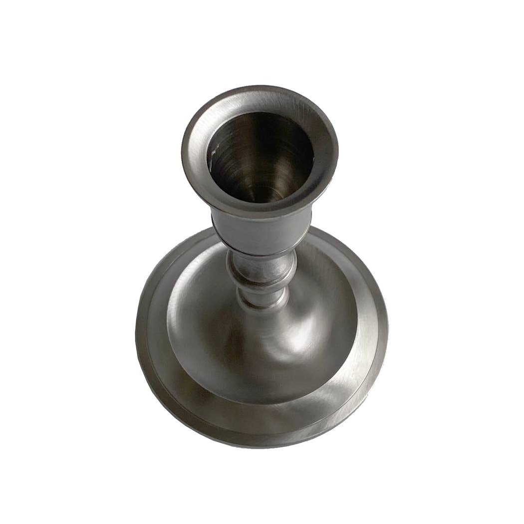 Colonial Reproduction Pewter Plated Candlestick Holder - 3 - 3/4" - The Primitive Pineapple Collection